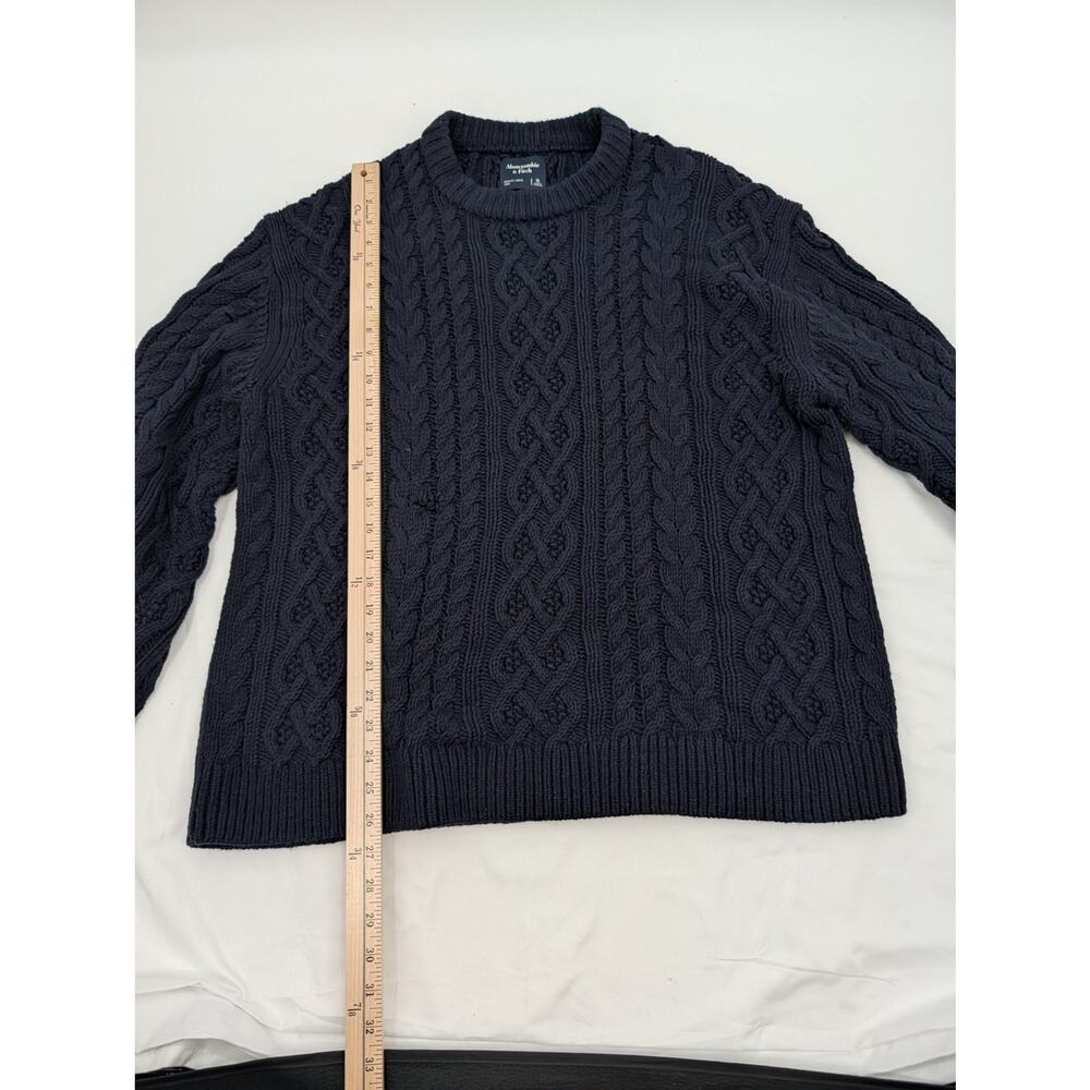 Abercrombie & Fitch Chunky Cable Knit Navy XL Sweater Preppy Errands Cotton ** - Picture 4 of 9